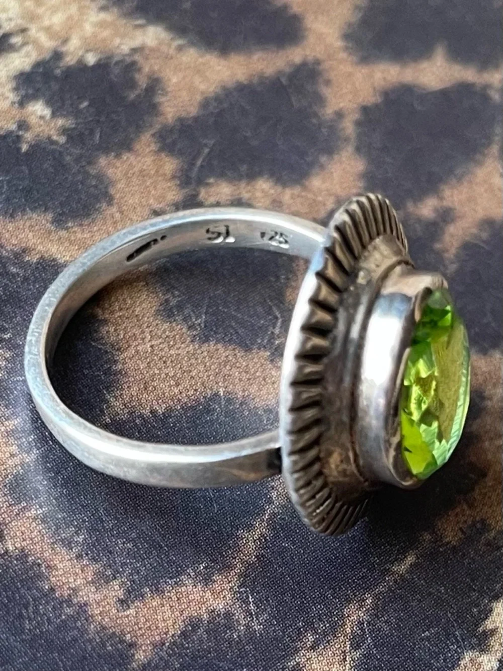Peridot Sterling Silver Sunray Textured Vintage Ring Artisan Handmade